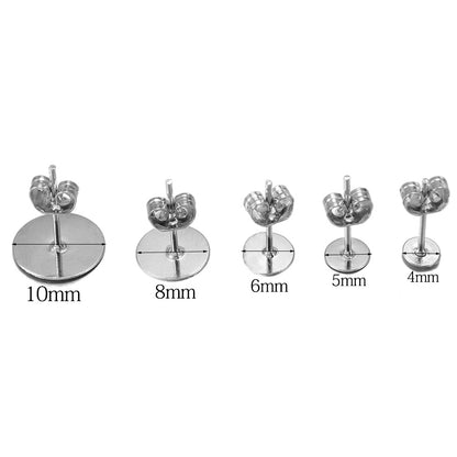 Base de goujons de boucle d'oreille vierge en métal de 4 à 10 mm, 100 pièces