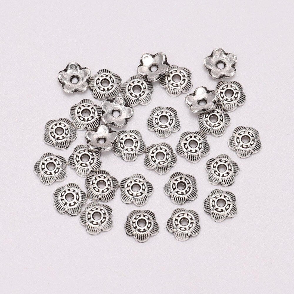 6mm 5-Petal Relief Flower Bead Caps, 100pcs
