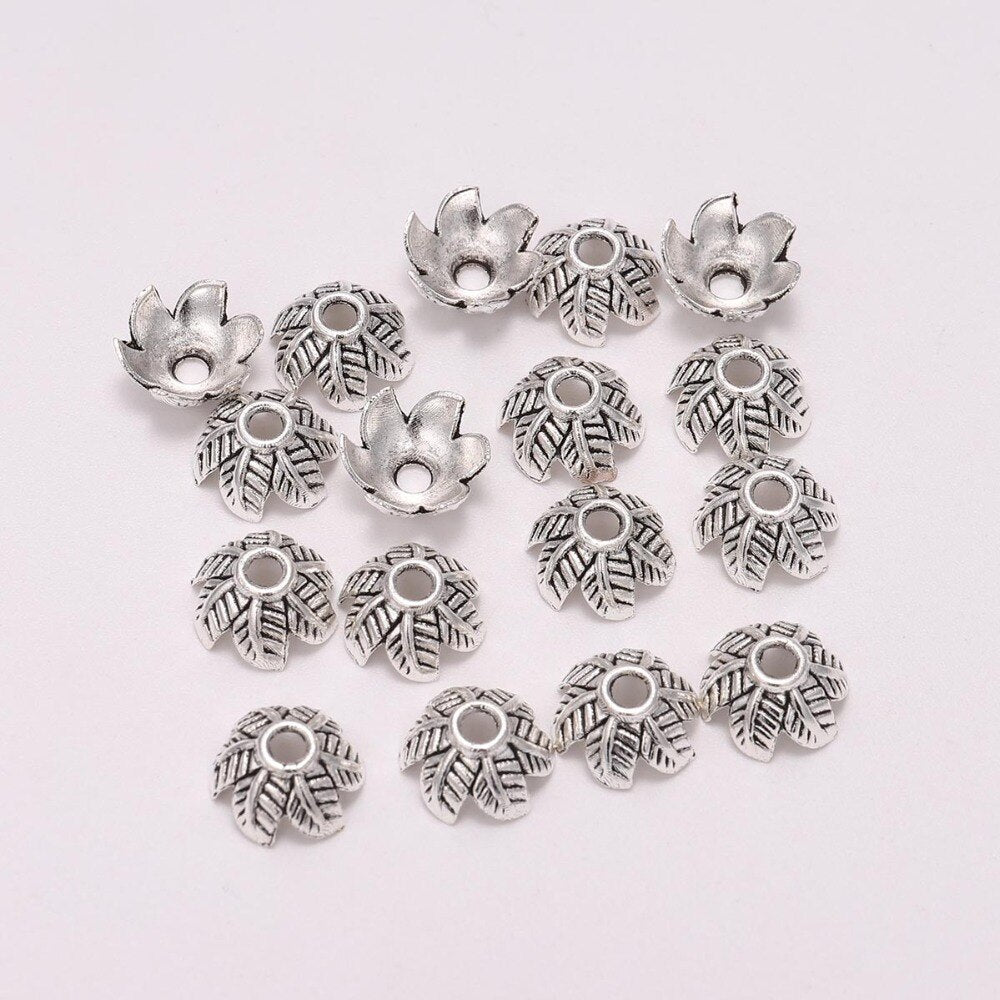 10mm 6-Petal Antique Leaf Flower Bead Caps, 20pcs