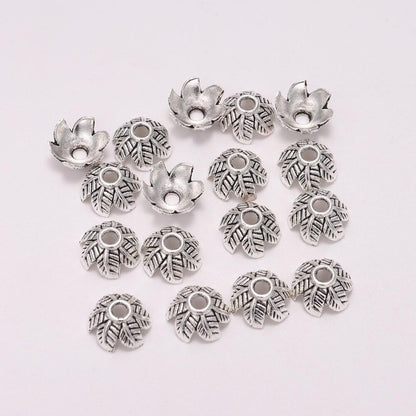 10mm 6-Petal Antique Leaf Flower Bead Caps, 20pcs
