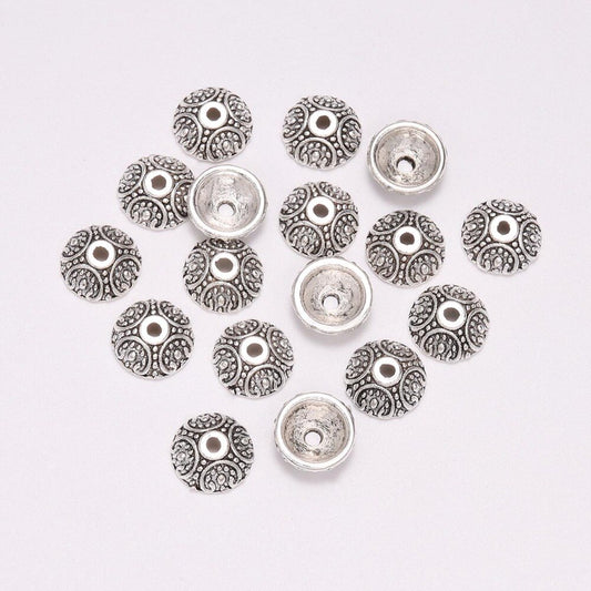 10mm Alloy Flower Torus Bead Caps, 20pcs