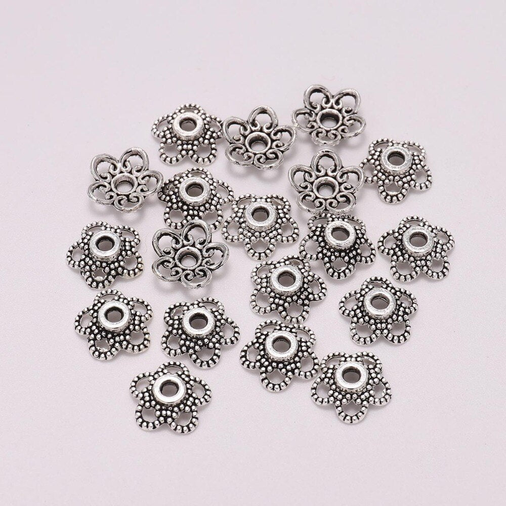 10mm 5-Petal Hollow Flower Bead Caps, 50pcs