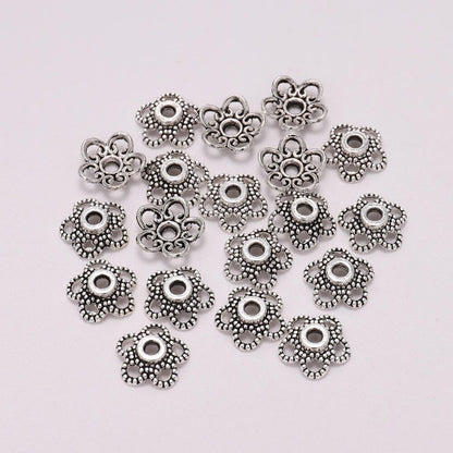 10mm 5-Petal Hollow Flower Bead Caps, 50pcs
