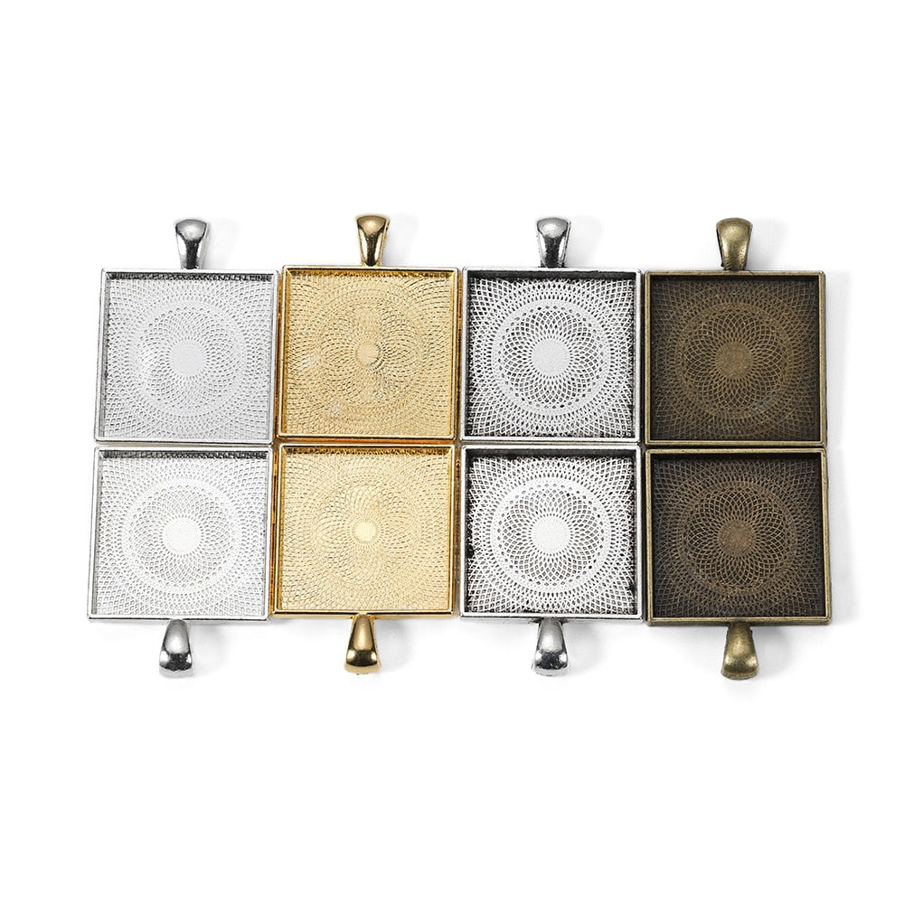 5pcs 25mm Gold Plated Square Cabochon Base