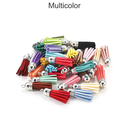 20 pendentifs en cuir vintage avec pompon de 38 mm.
