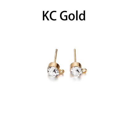 Clear Rhinestone Earring Posts 4-6mm with Loop, 50pcs