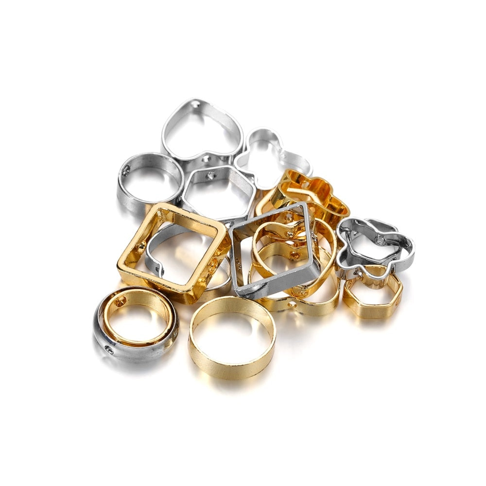 20 pendentifs géométriques en forme de cœur à Double trou en métal de 10mm