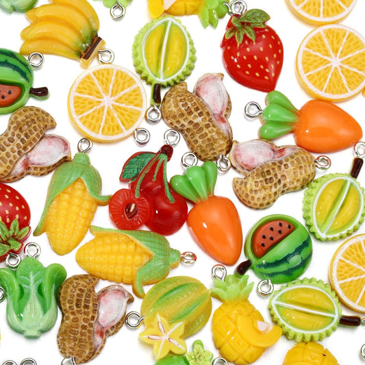 Mixed Fruits Resin Keychain Pendants, 10Pcs