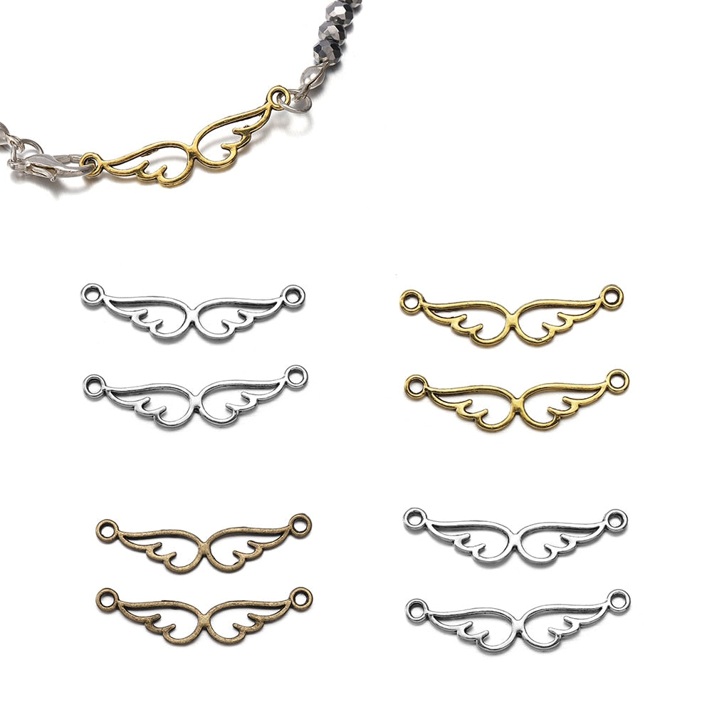 Connecteurs de breloques ailes d'ange antiques, 20 pièces