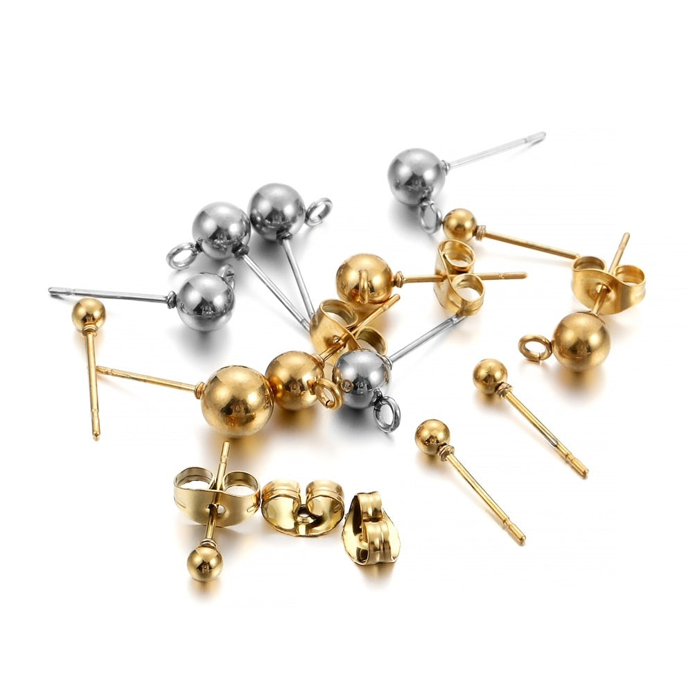 Clous de boucles d'oreilles boule ronde dorée avec bouchons, 20 pièces