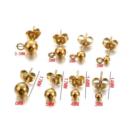 Clous de boucles d'oreilles boule ronde dorée avec bouchons, 20 pièces