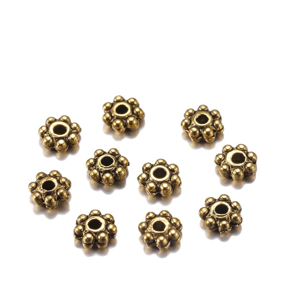 Perles d'espacement rondes plates antiques, 200 pièces