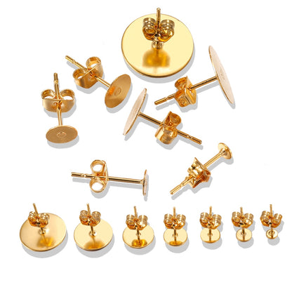 Boucle d'oreille à tige en acier inoxydable doré de 5 à 12 mm, 20 pièces