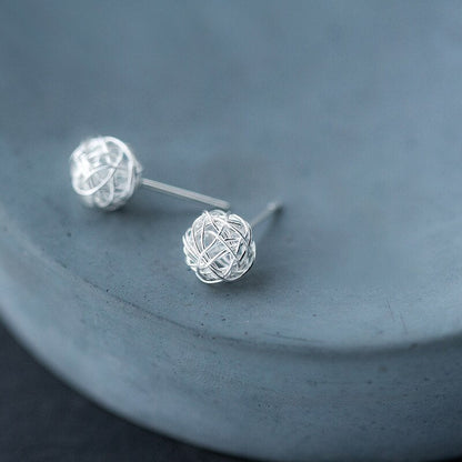 Round Clew Line Stud Earrings, 925 Sterling silver