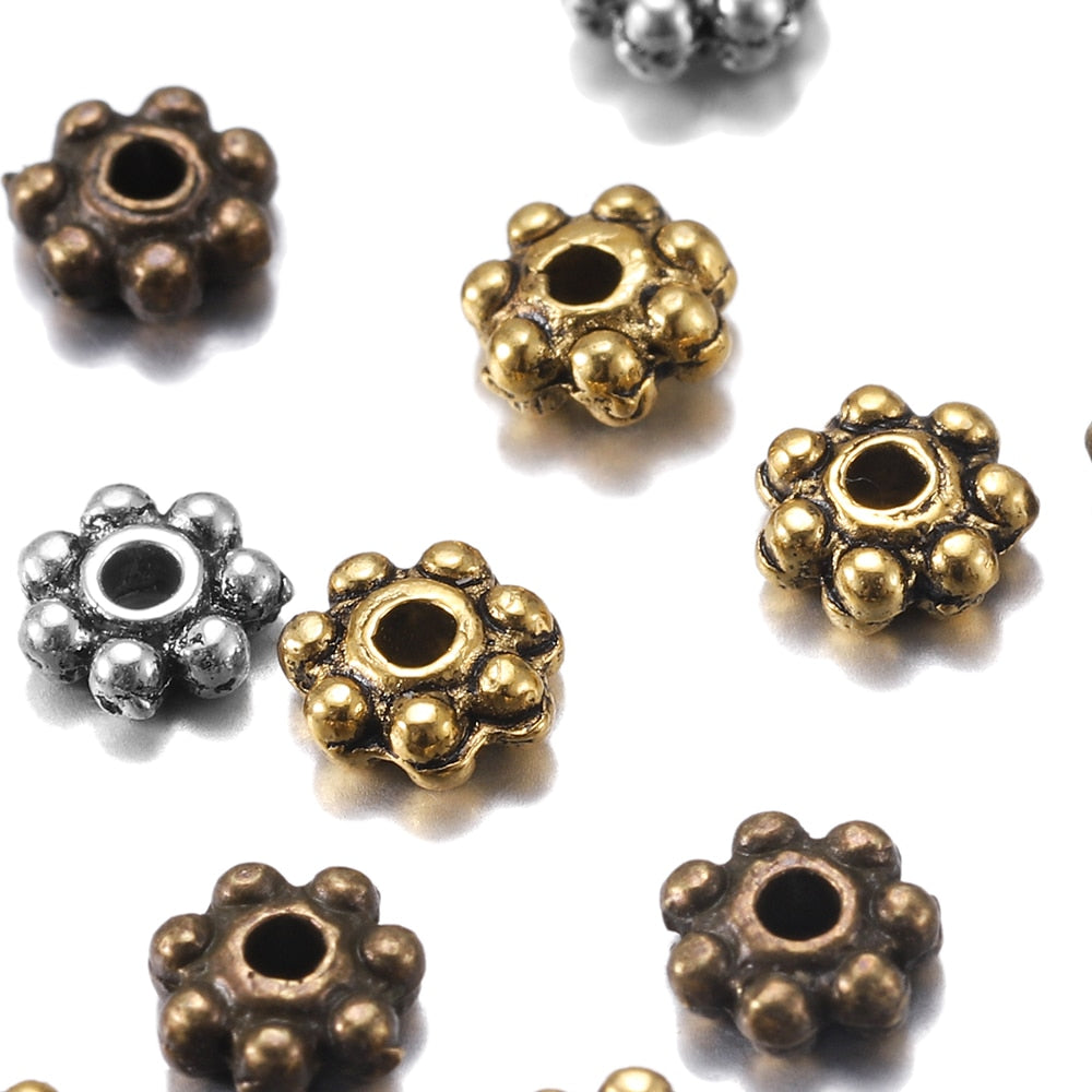 Perles d'espacement rondes plates antiques, 200 pièces