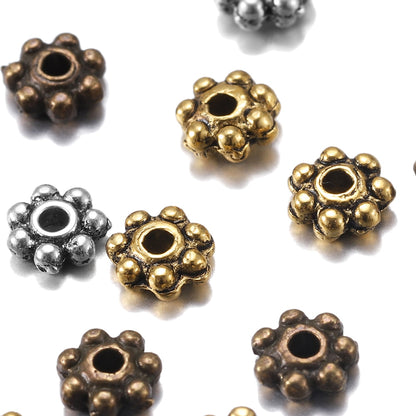 Perles d'espacement rondes plates antiques, 200 pièces