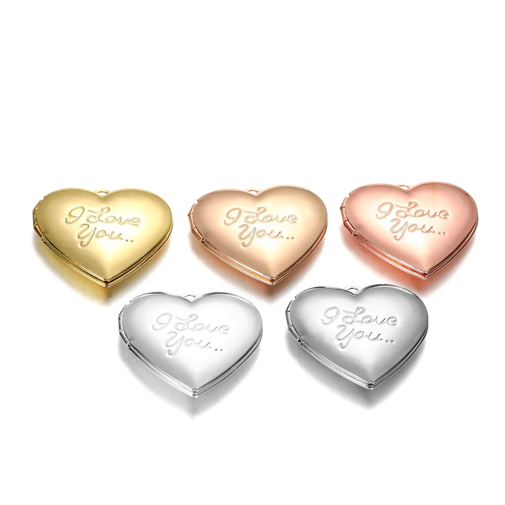 Heart Shaped Photo Frame Pendant, 5Pcs