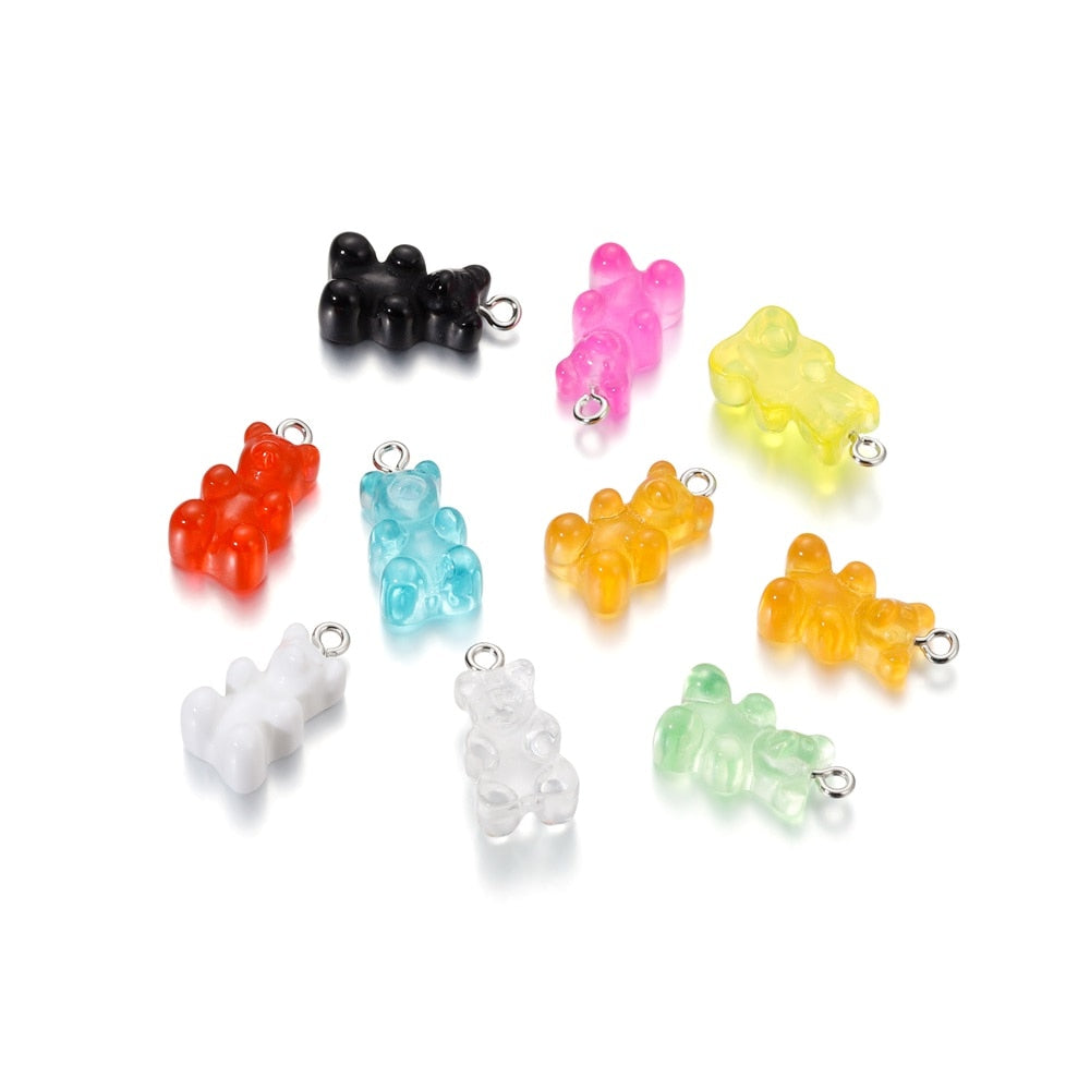 Candy Color Resin Mini Bear Charms, 10pcs