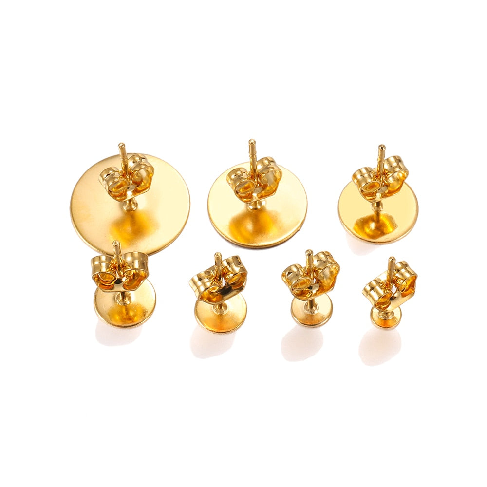 Boucle d'oreille à tige en acier inoxydable doré de 5 à 12 mm, 20 pièces
