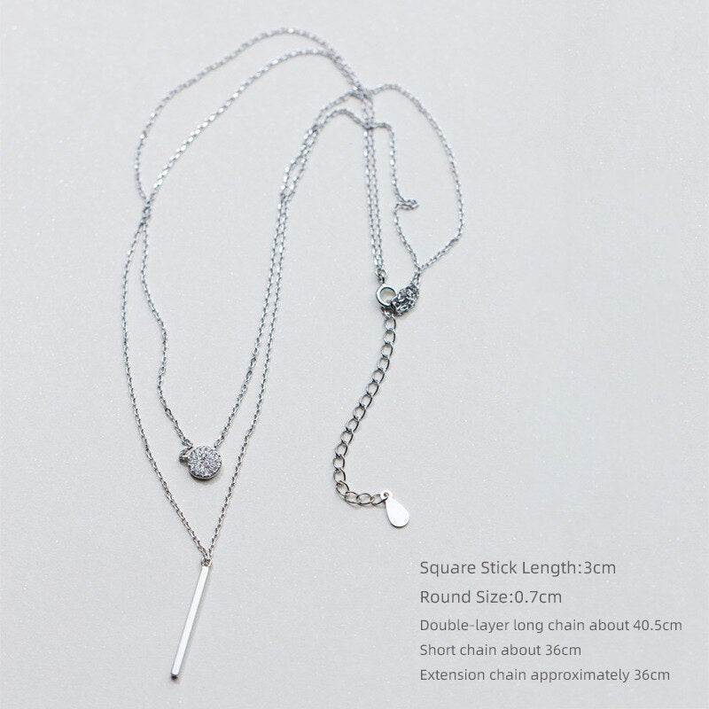 Silver Zircon Disc Geometric Pendant Necklace