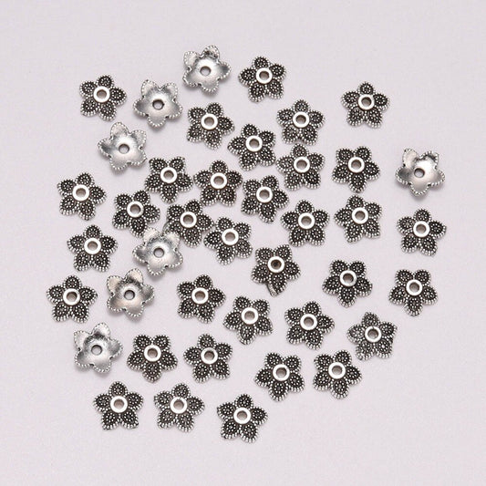 7mm 5-Petal Antique Flower Torus Bead Caps, 50pcs