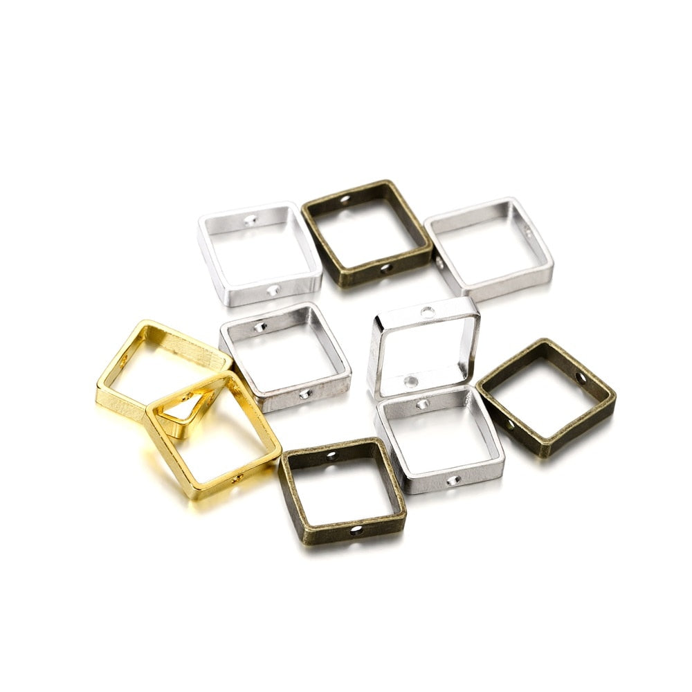 20 pendentifs géométriques en forme de cœur à Double trou en métal de 10mm