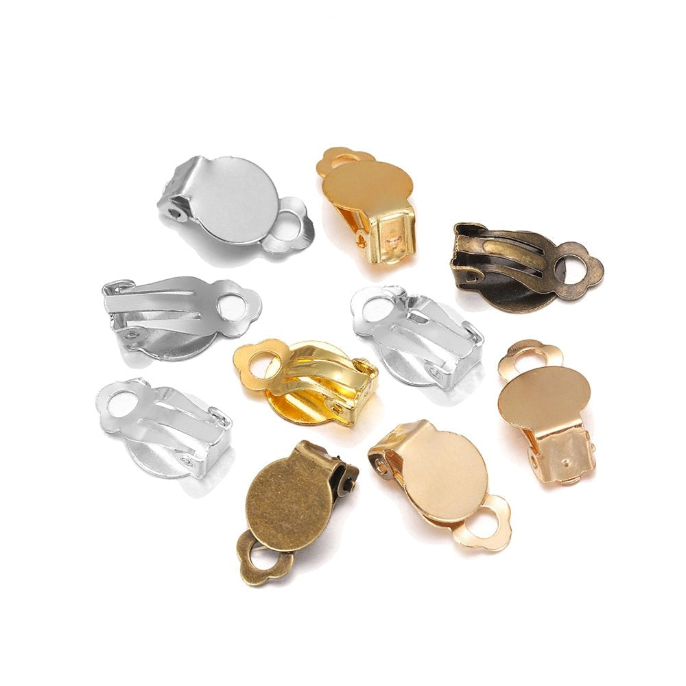 Base de clip d'oreille, boucles d'oreilles serties vierges 10 mm, 50 pcs