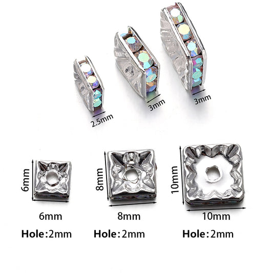 50Pcs AB Color Square Rhinestone Beads