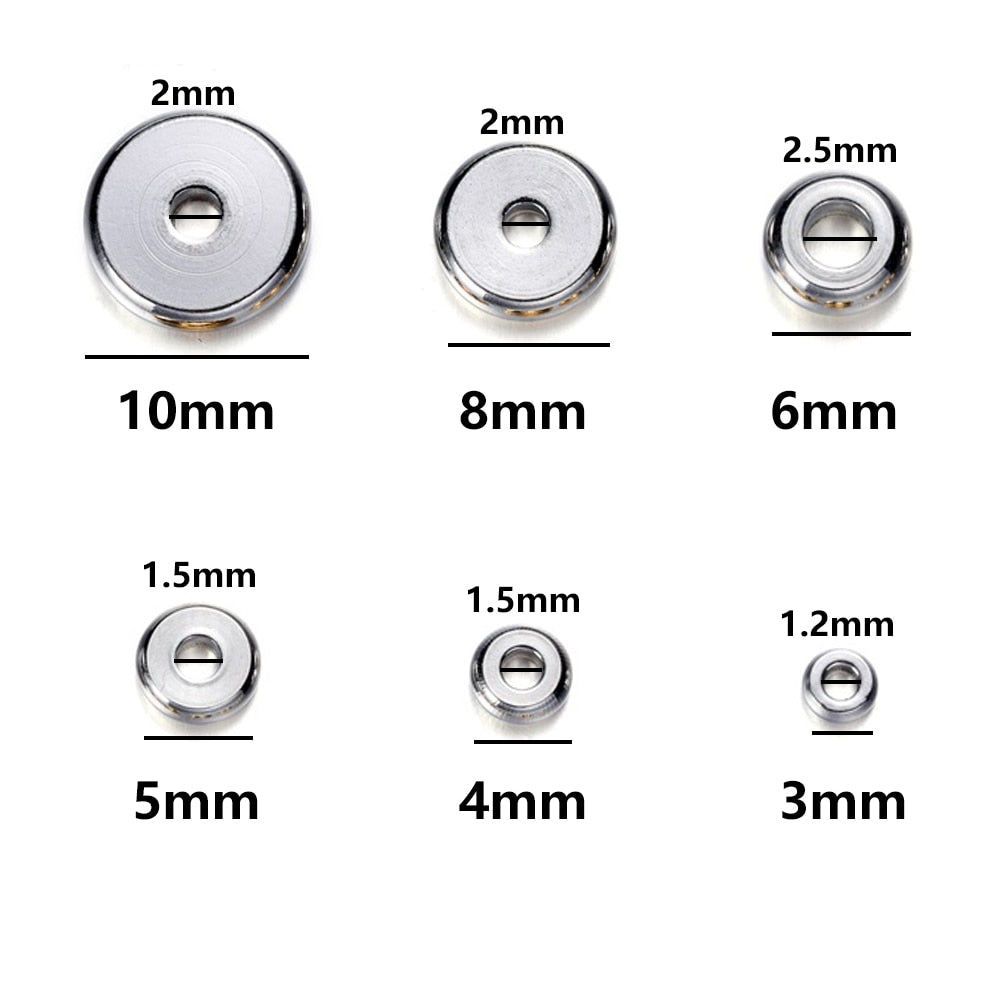 3–10 mm flache, runde Edelstahl-Abstandsperlen, 20 Stück