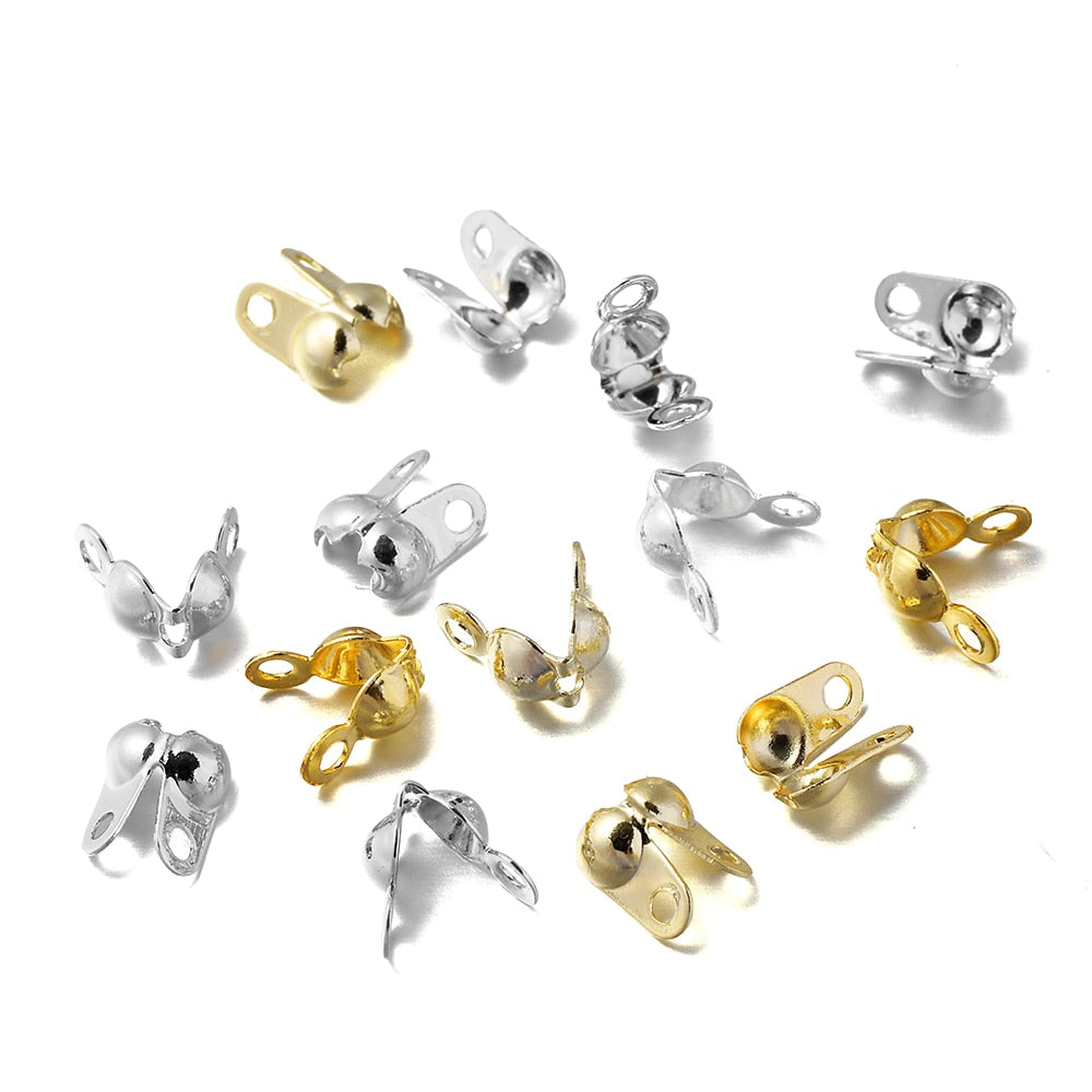 Brass Gold Plating Connector Clasp Ball Chain End Crimps, 100pcs
