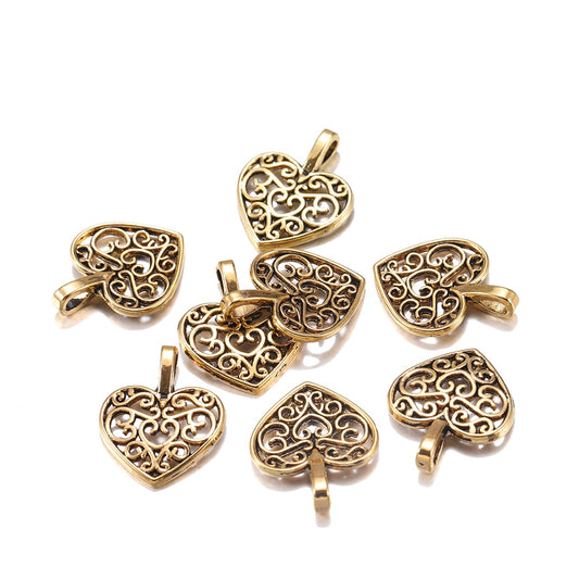 Tibetan Antique Heart Pendants, 30pcs