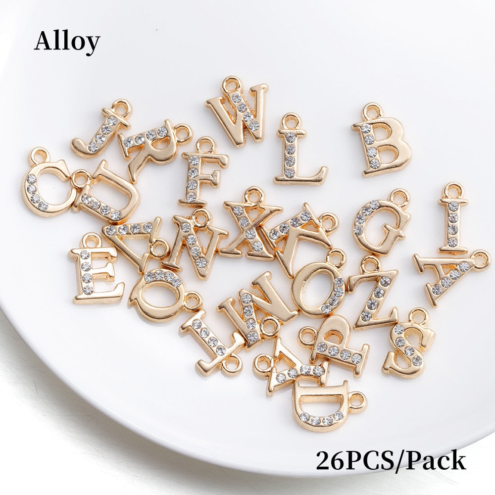 26 Stück Legierung eingelegte Strasssteine ​​AZ englische Buchstaben-Alphabet-Anhänger