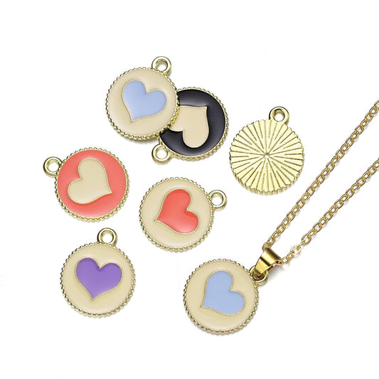 10pcs Alloy Heart Love Round Pendants