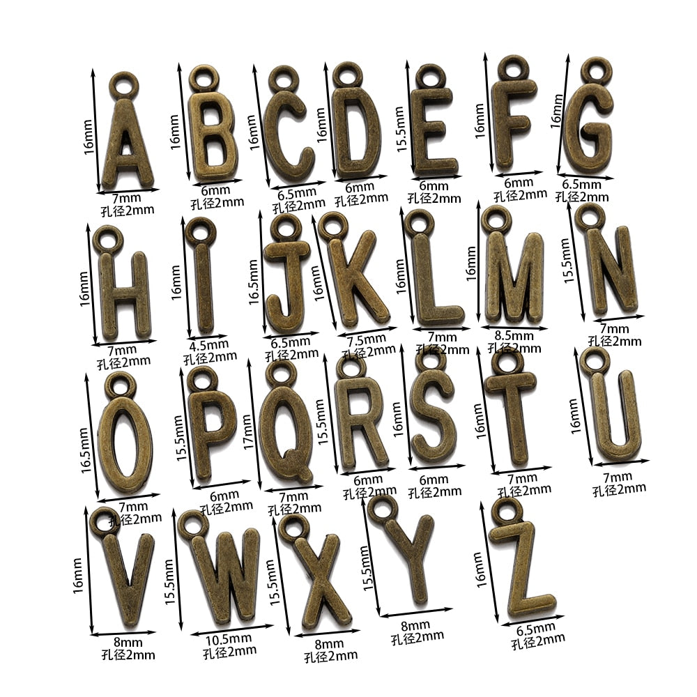 26 Stück 7 x 16 mm Legierung Alphabet AZ Buchstaben Charms Anhänger