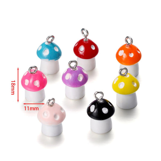 10Pcs 11x18mm Colorful Mushroom Resin Charms Pendants