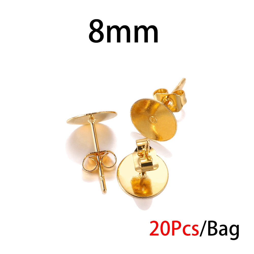 Boucle d'oreille à tige en acier inoxydable doré de 5 à 12 mm, 20 pièces