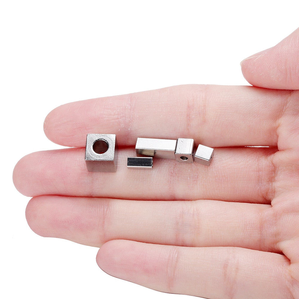 Perles d'espacement en tube et cube en acier inoxydable, 20 pièces