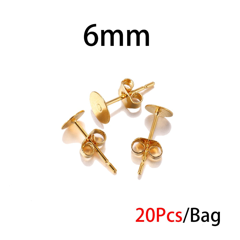Boucle d'oreille à tige en acier inoxydable doré de 5 à 12 mm, 20 pièces
