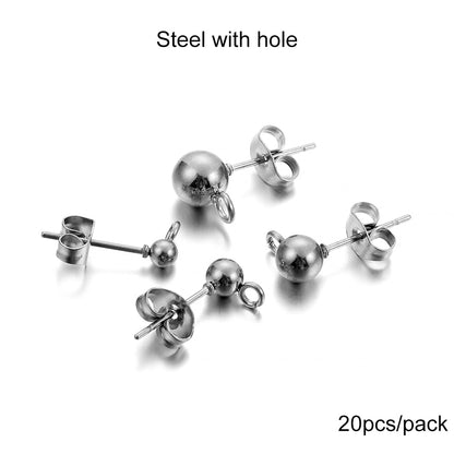 Clous de boucles d'oreilles boule ronde dorée avec bouchons, 20 pièces