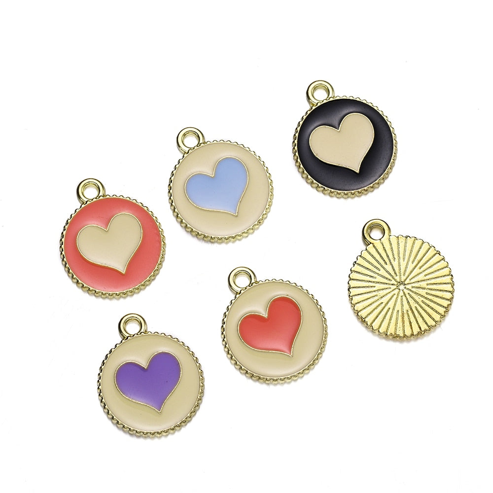 10pcs Alloy Heart Love Round Pendants