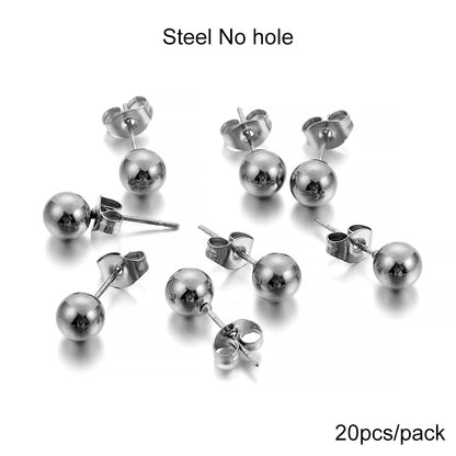 Clous de boucles d'oreilles boule ronde dorée avec bouchons, 20 pièces