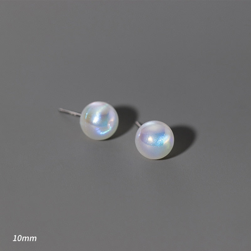 Rainbow Shell Pearl Stud Earrings
