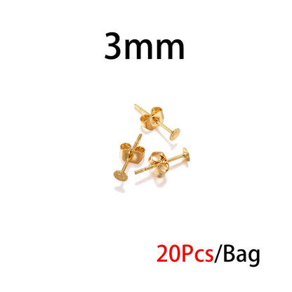 Boucle d'oreille à tige en acier inoxydable doré de 5 à 12 mm, 20 pièces
