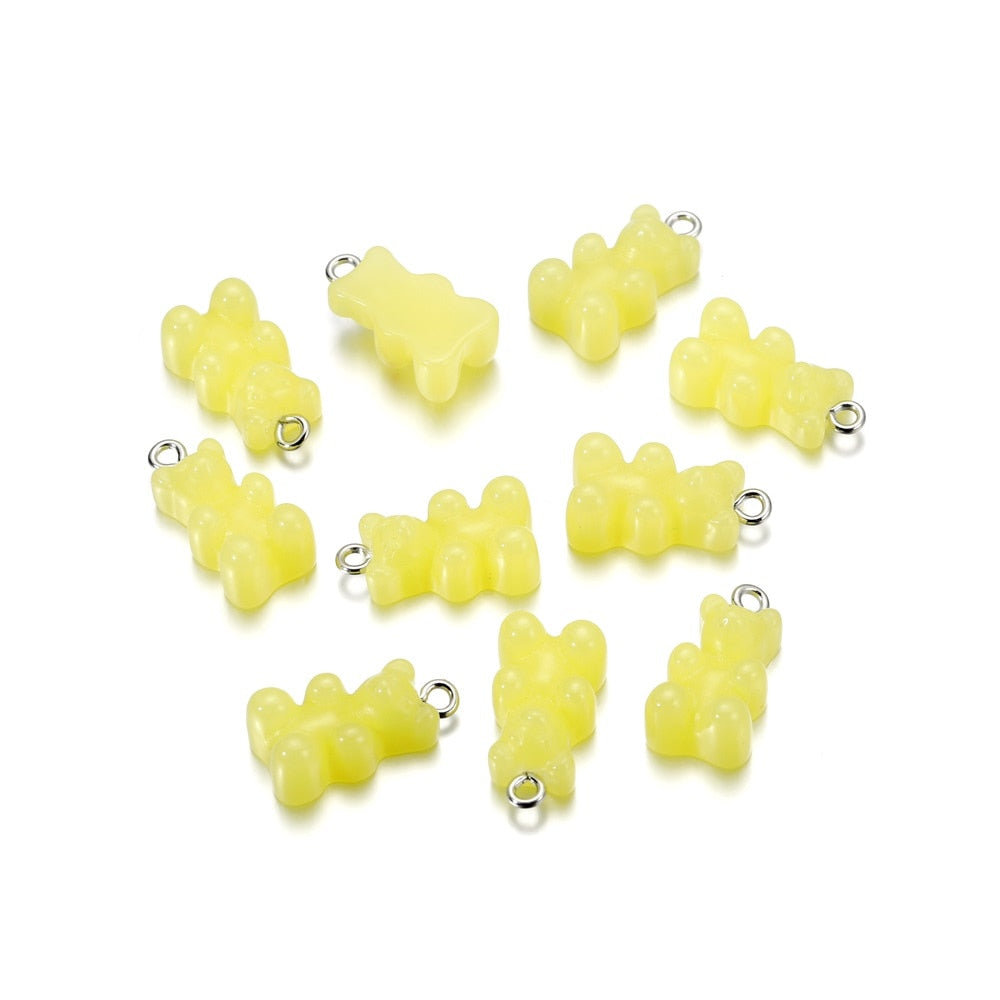 Candy Color Resin Mini Bear Charms, 10pcs