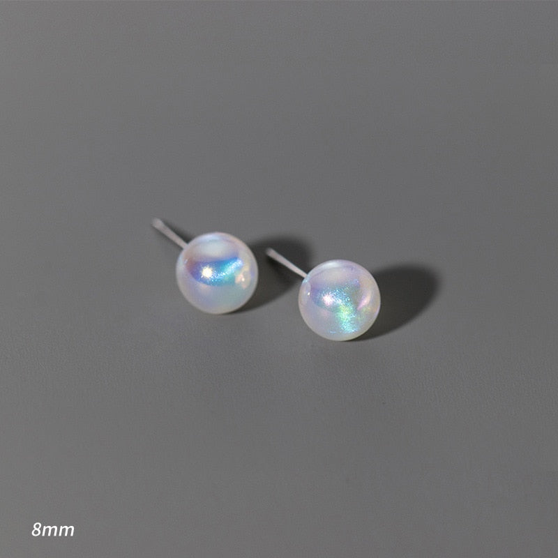 Rainbow Shell Pearl Stud Earrings