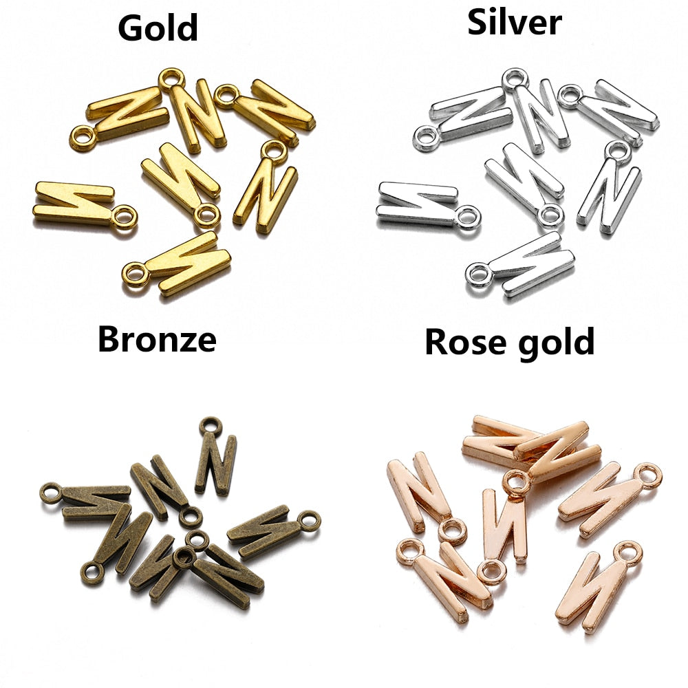 30 Stück 7 x 16 mm Legierung Alphabet AZ Buchstaben Charms Anhänger