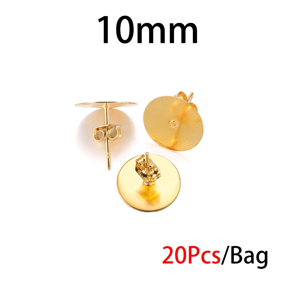Boucle d'oreille à tige en acier inoxydable doré de 5 à 12 mm, 20 pièces