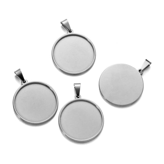 5Pcs 20-40mm Stainless Steel Pendant Trays Blanks