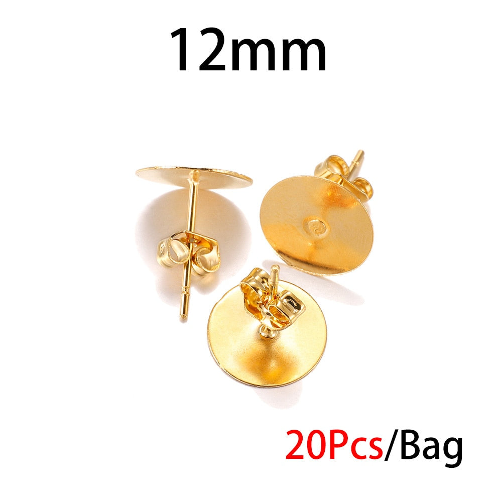 Boucle d'oreille à tige en acier inoxydable doré de 5 à 12 mm, 20 pièces
