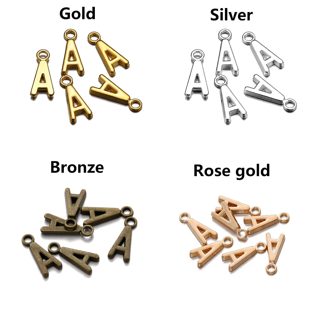 30 Stück 7 x 16 mm Legierung Alphabet AZ Buchstaben Charms Anhänger